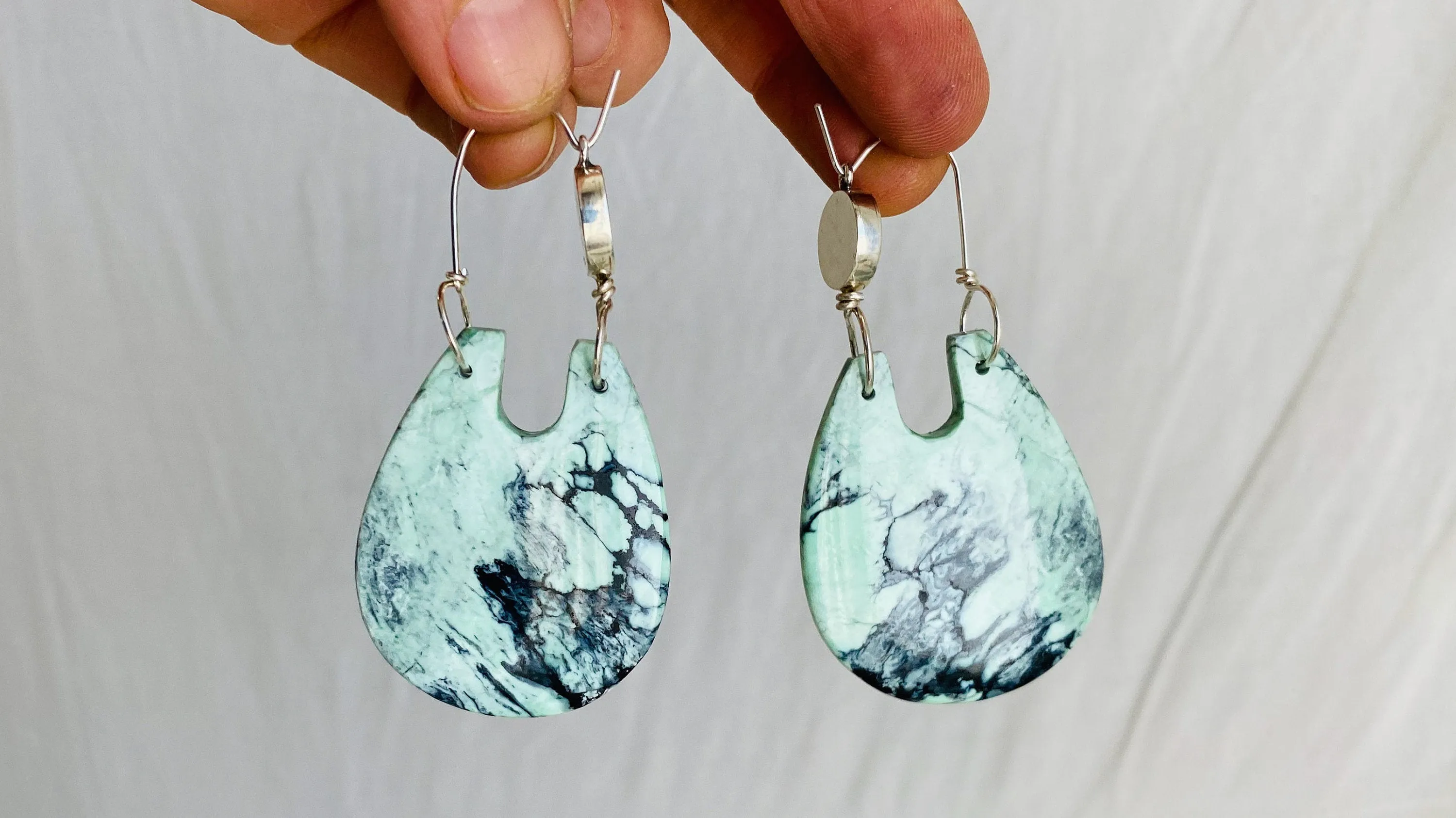 Turquoise & Sterling Earrings. Pale Green 0248