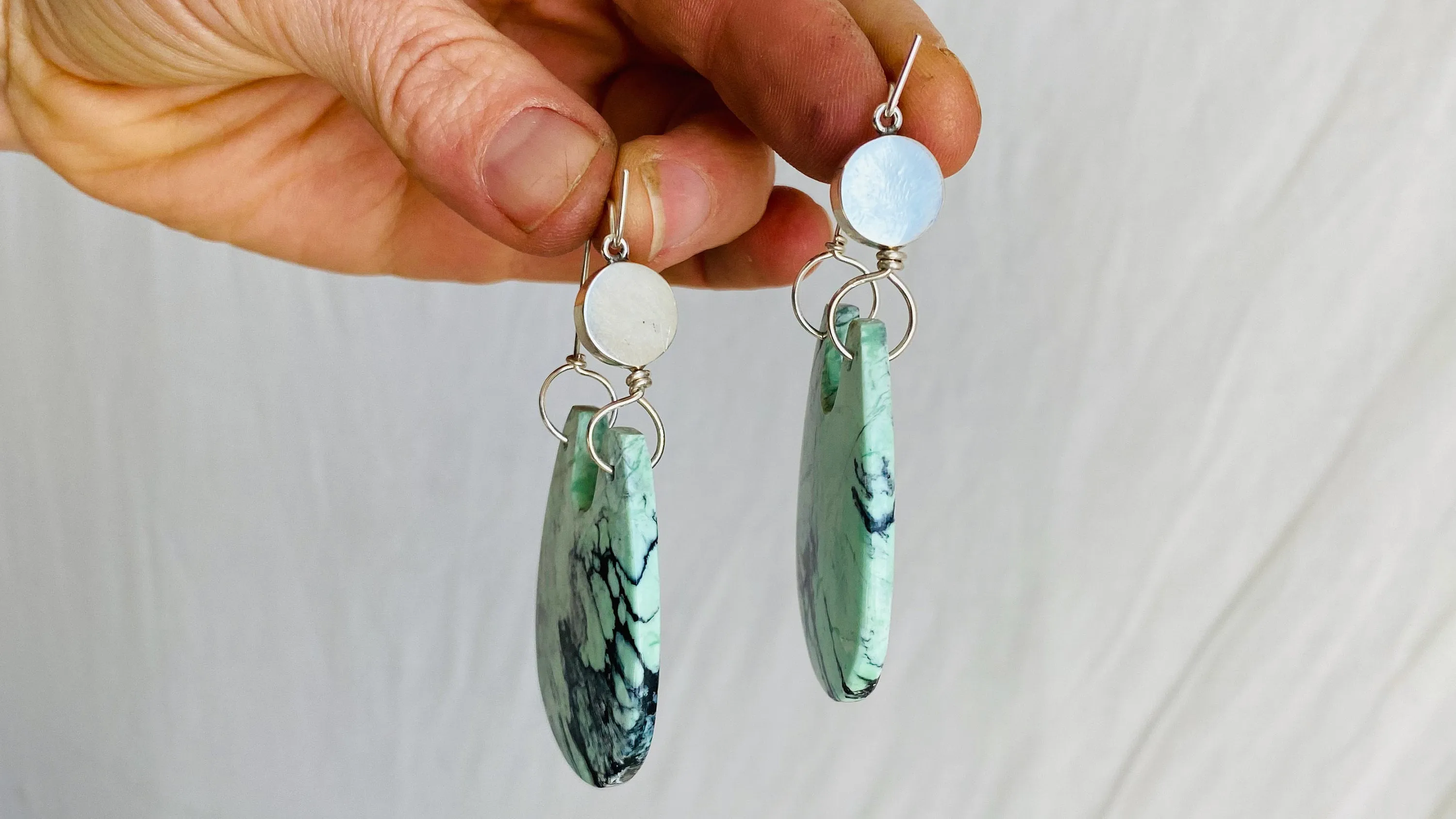 Turquoise & Sterling Earrings. Pale Green 0248