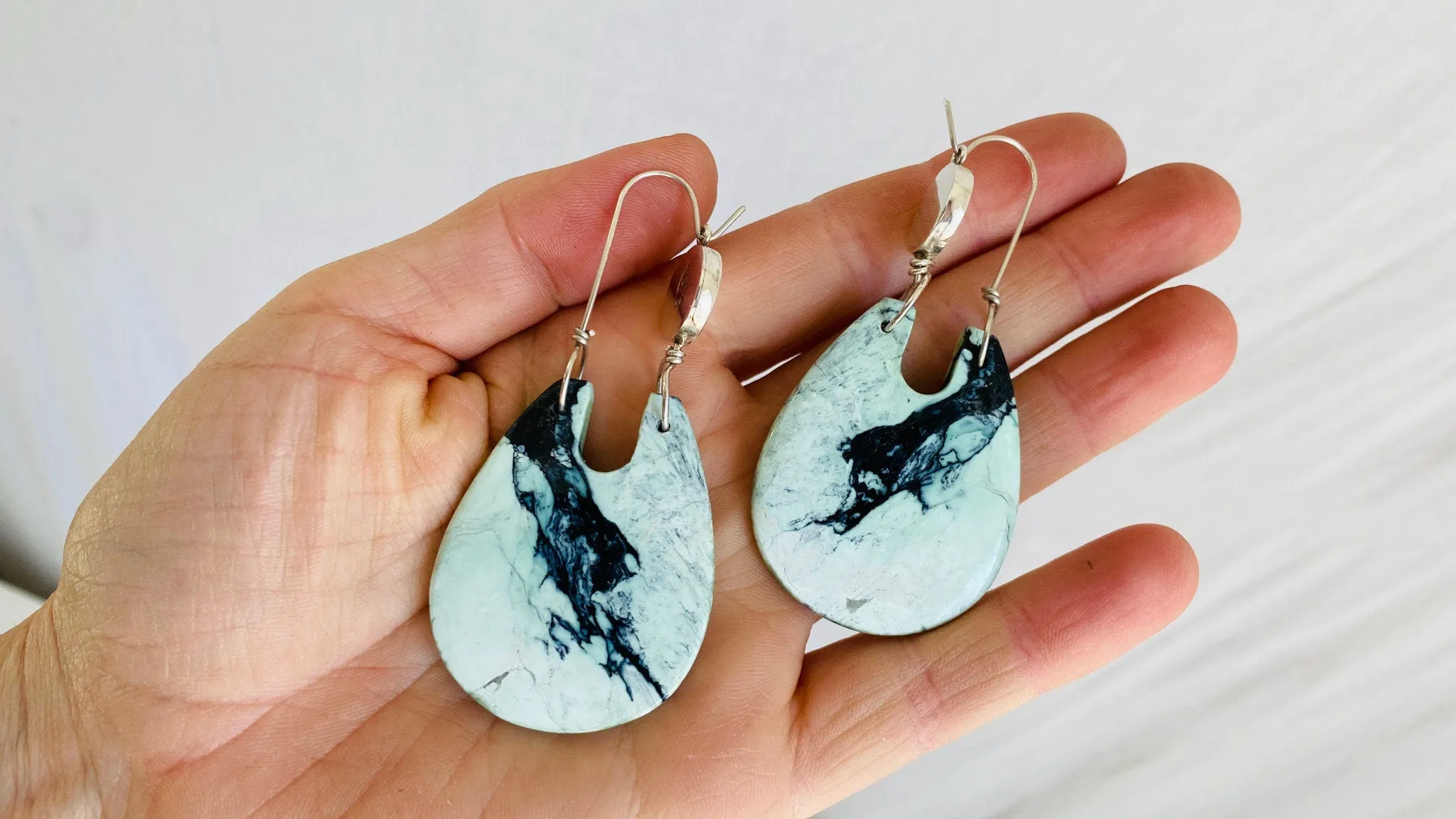 Turquoise & Sterling Earrings. Pale Green 0420