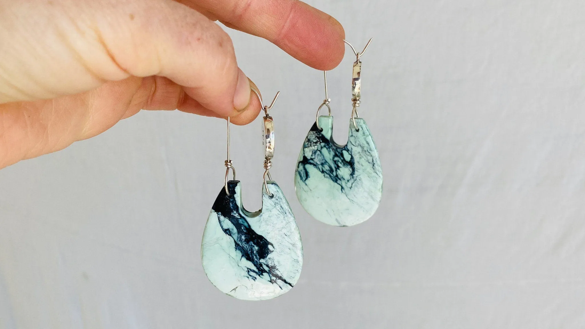 Turquoise & Sterling Earrings. Pale Green 0420