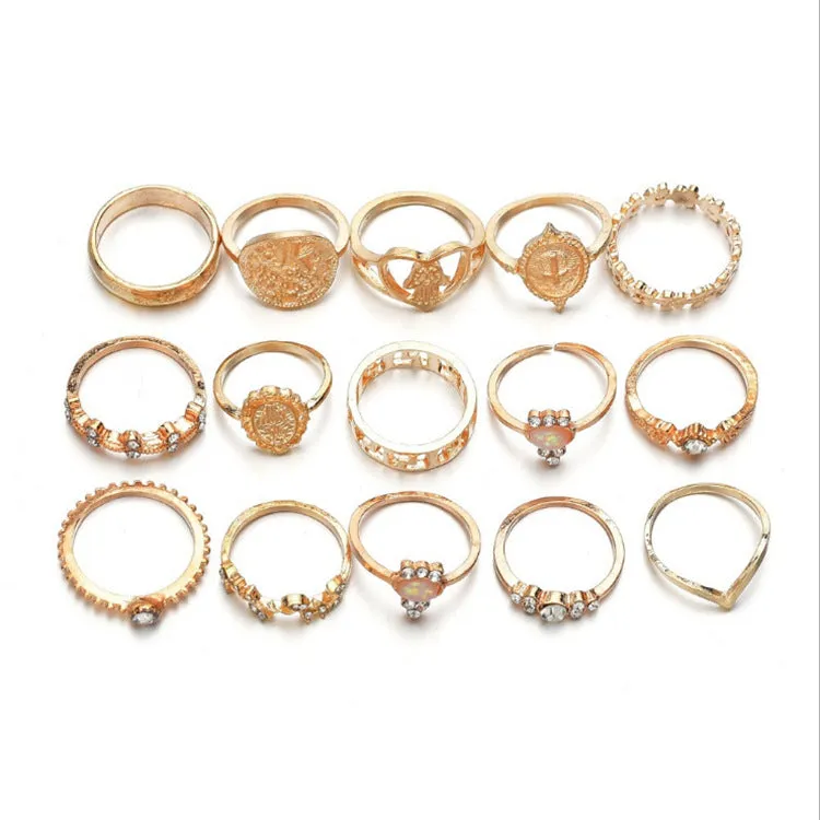 Vintage Gold Coin Knuckle Ring Set
