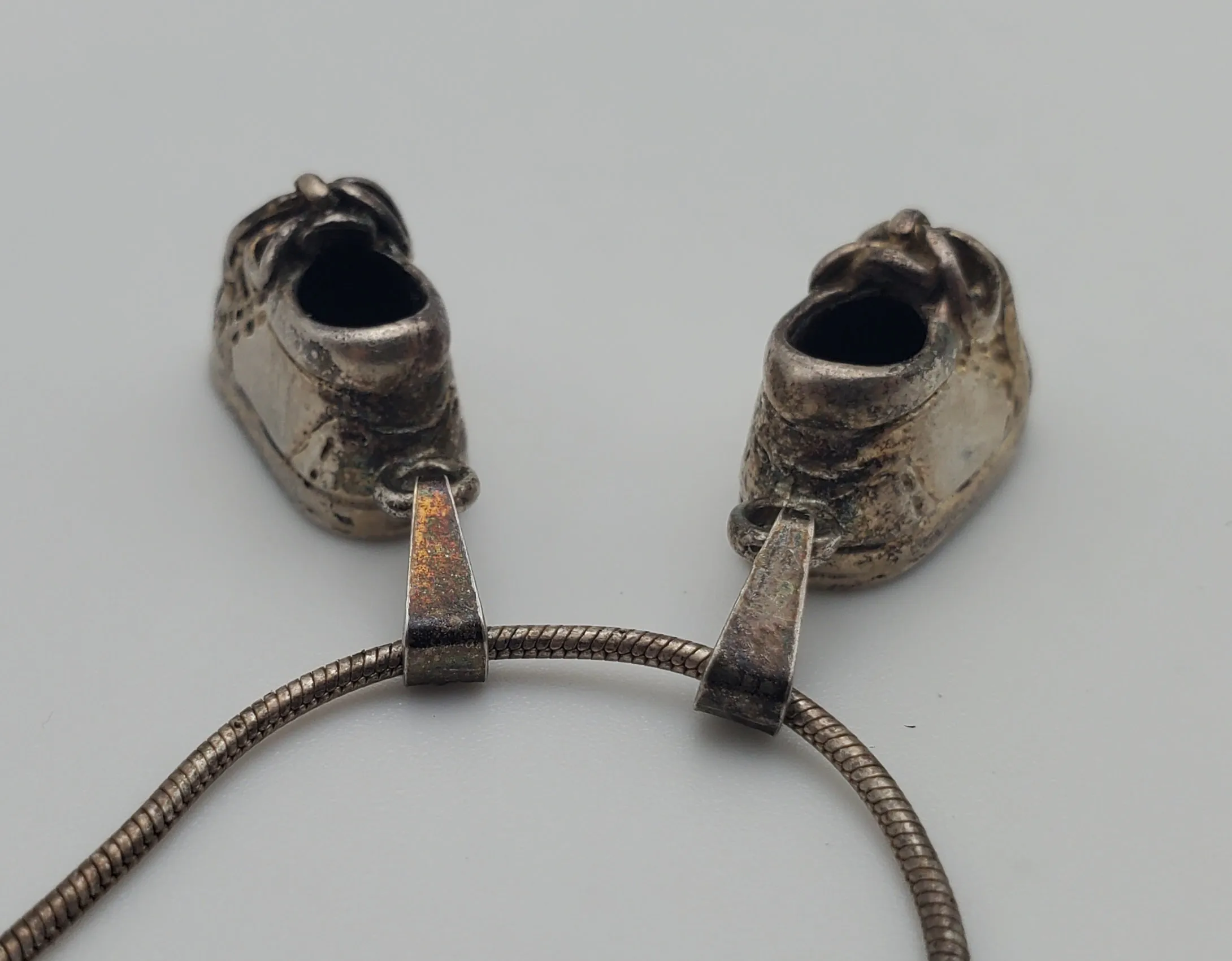 Vintage Sterling Silver Baby Shoe Pendants on Sterling Silver Necklace - 24"