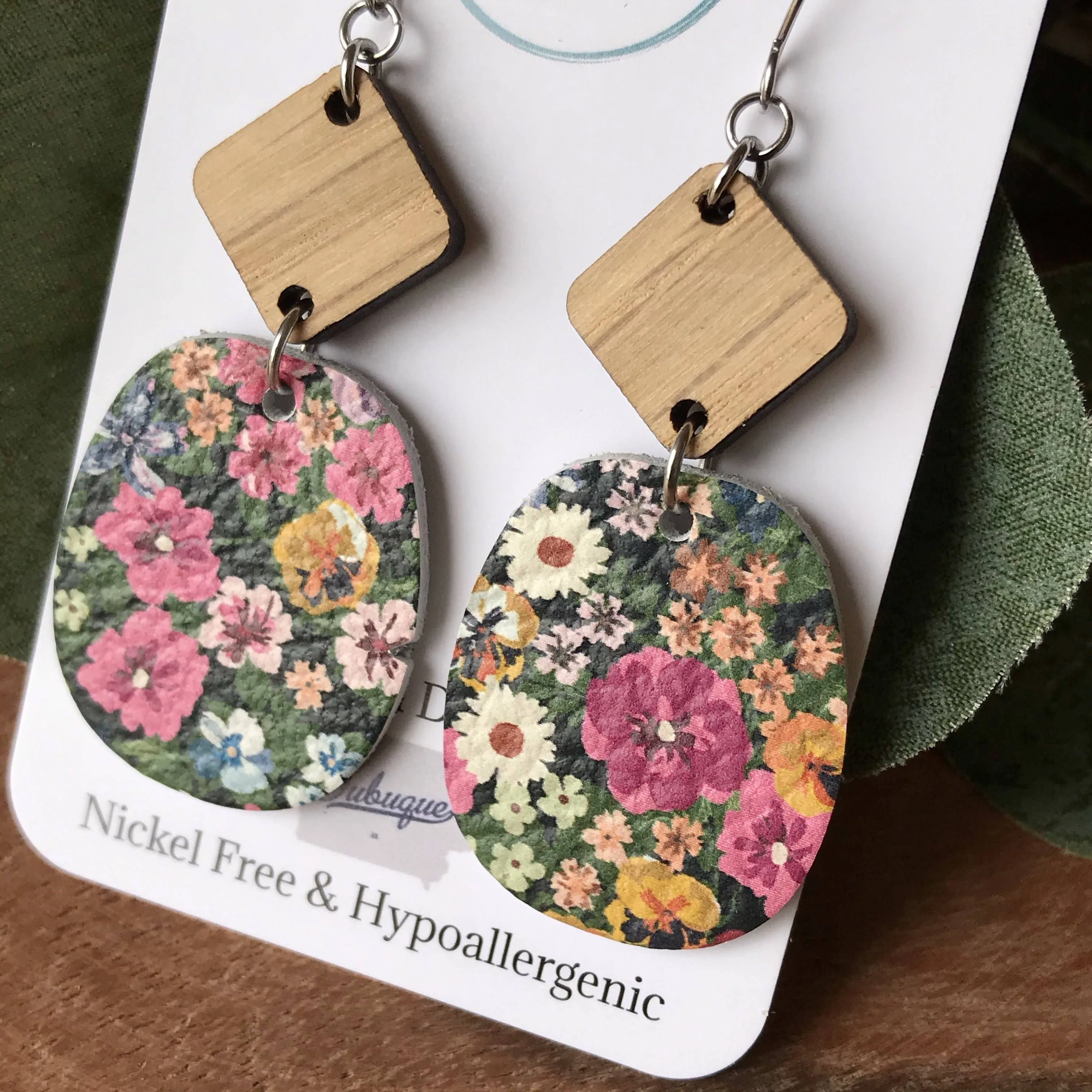 White Oak Diamond & Midsummer Floral Rounded Square Earrings