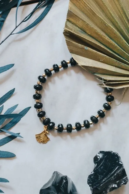 Xander Kostroma - Black Chalcedony Stone Bracelet for Women with Gold Tone Detail - Enhances Harmony and Elegance - Handcrafted Unique Jewelry - 17cm   Extender - Perfect Gift for Style and Balance