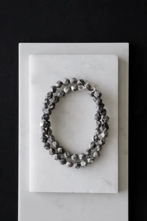 Xander Kostroma - Men's 925 Sterling Silver Hexagonal Picasso Jasper Double Wrap Crystal Bracelet - Alleviates Stress and Enhances Self-Assurance - Handcrafted Unique Jewelry - 42cm Length - Perfect Gift for Elegance and Style