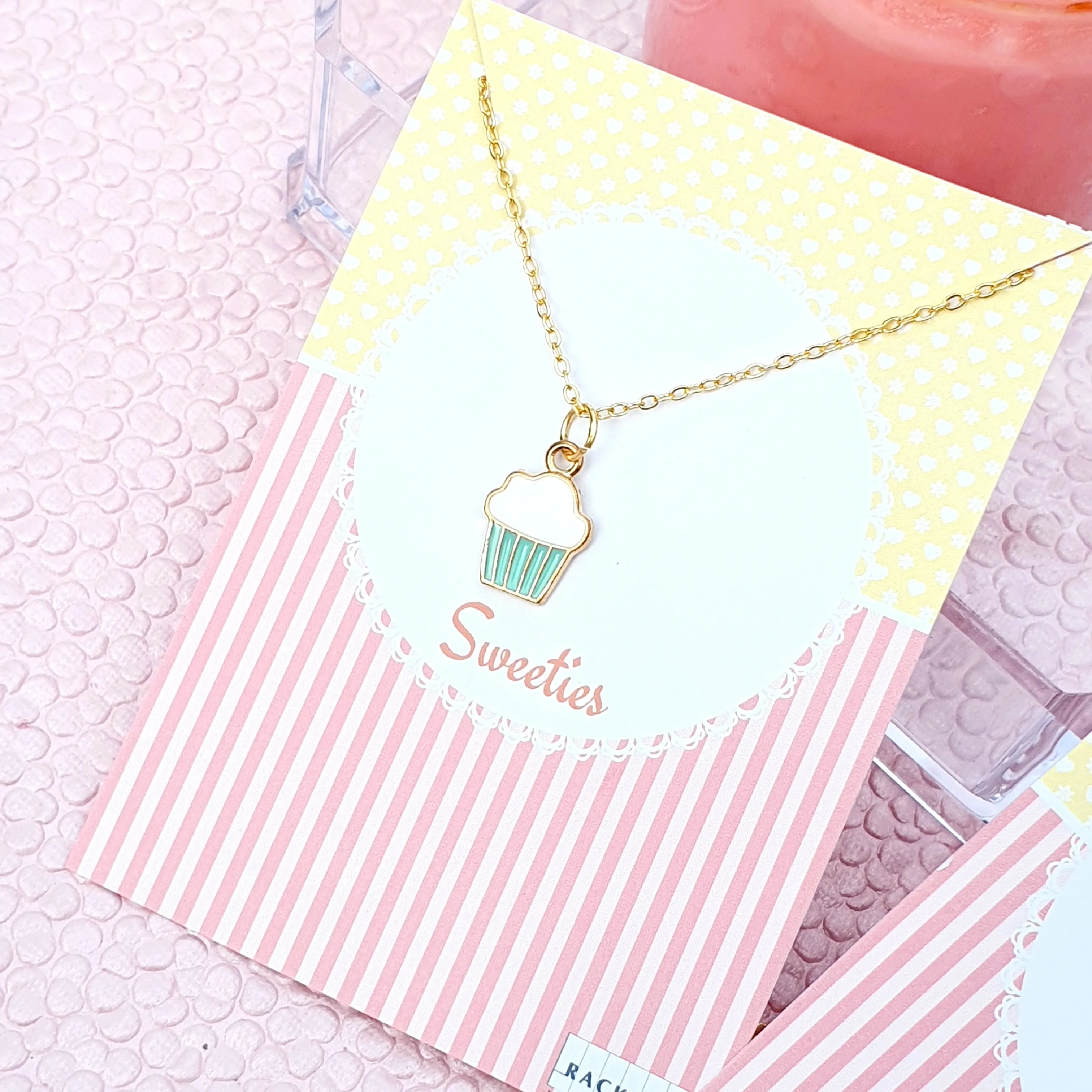 Y2K Charm Pendant Gold Necklace - Cupcake