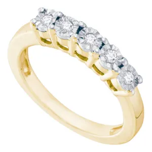 Yellow-tone Sterling Silver Women's Round Illusion-set Diamond 5-Stone Band 1/6 Cttw